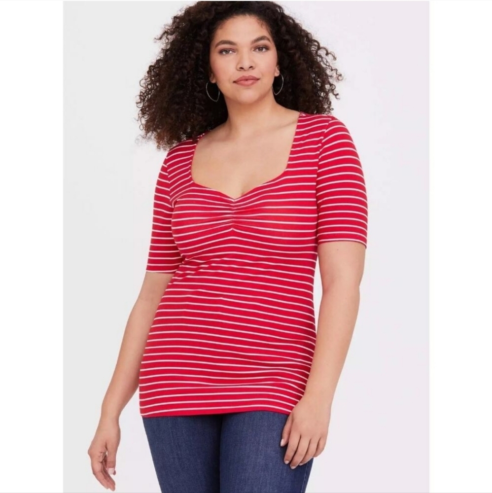 Torrid Red and White Striped Top - Picture 2 of 7